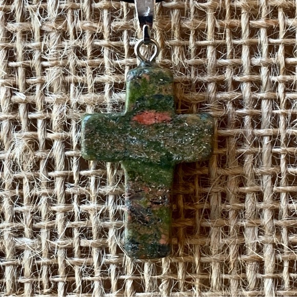 Unakite Stone Cross Pendant Necklace Crystal Healing Spirituality Unisex Jewelry - Picture 2 of 6